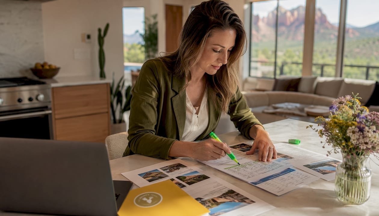 Sedona real estate agent reviewing property listings