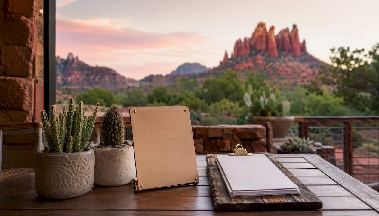 Vacation rental porch with welcome sign and booking notes