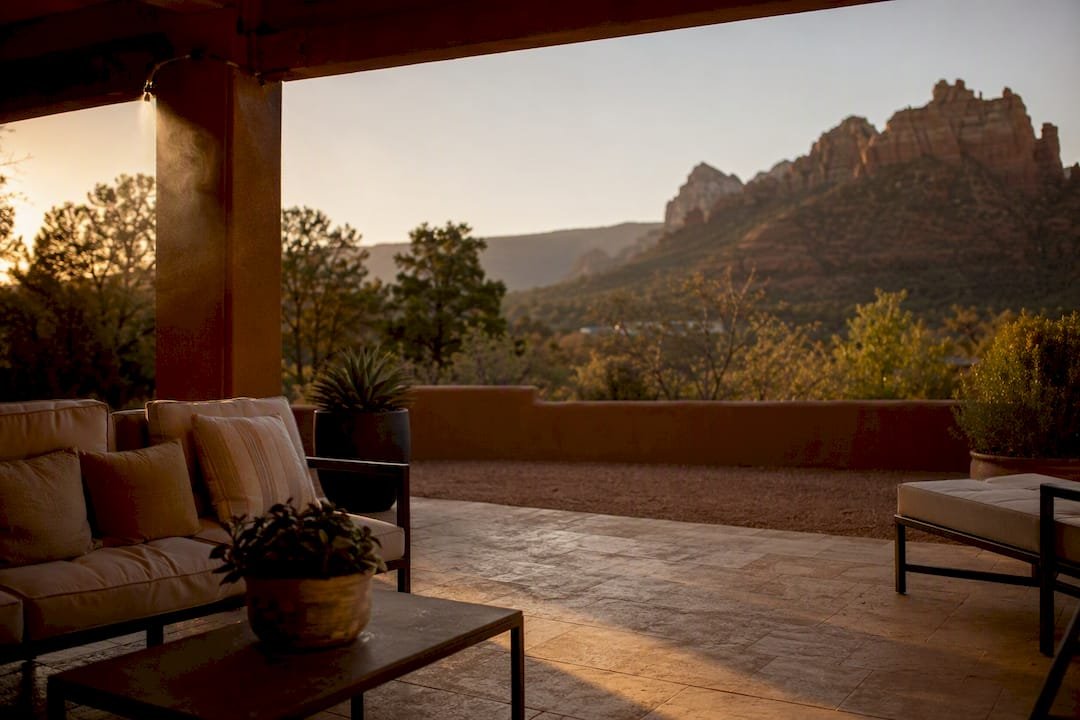 Empty desert rental patio in summer heat