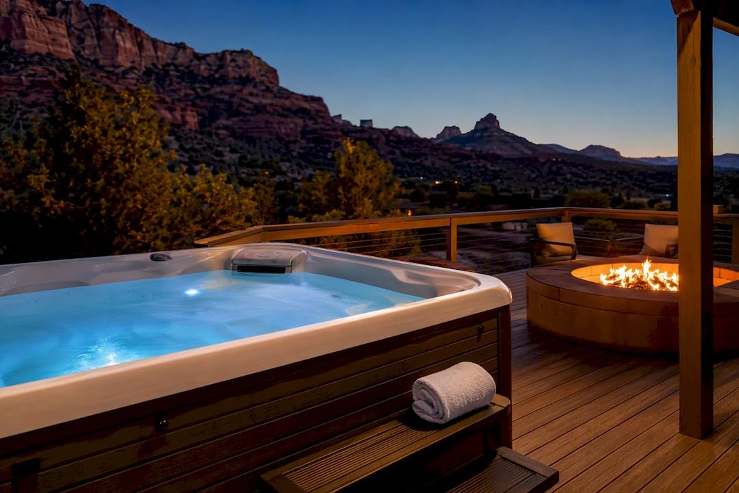 Sedona rental deck with hot tub
