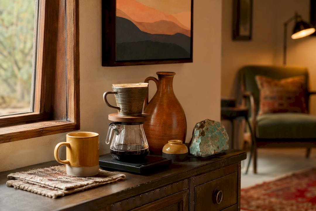 Artful vacation rental coffee station