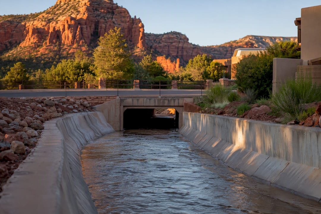 Engineered drainage channel near Sedona homes
