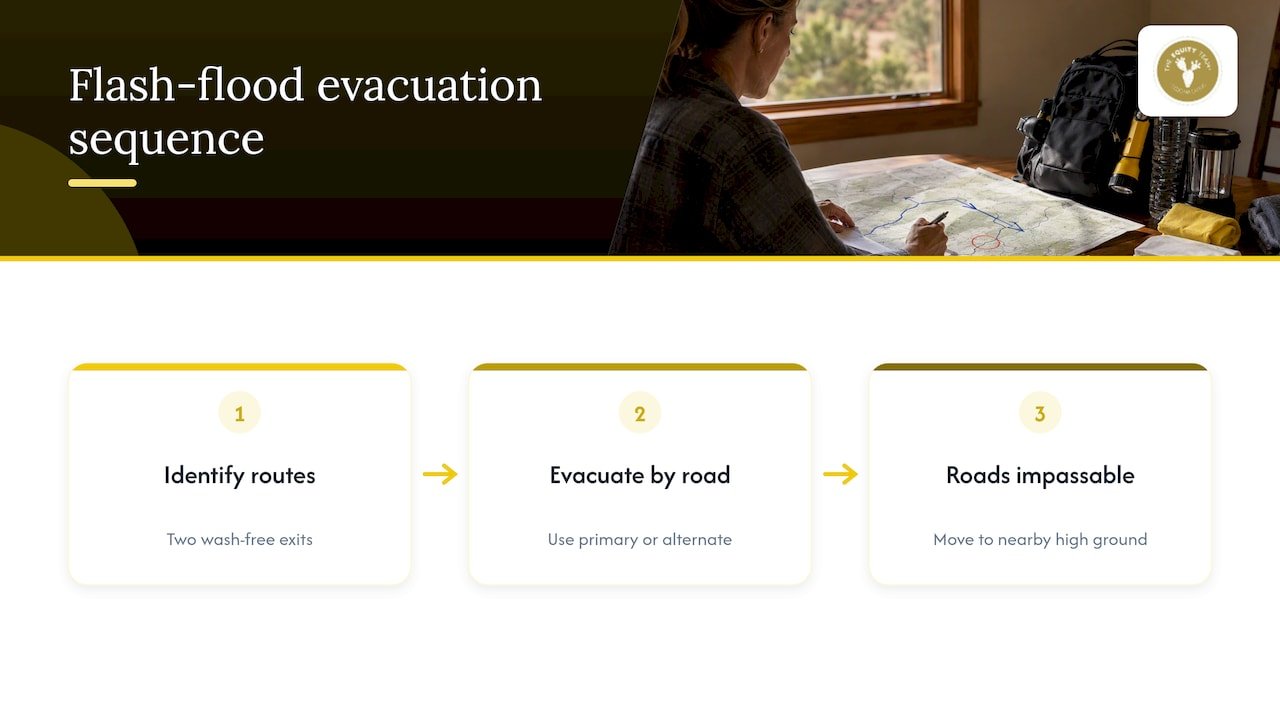 Flash flood evacuation route planning diagram