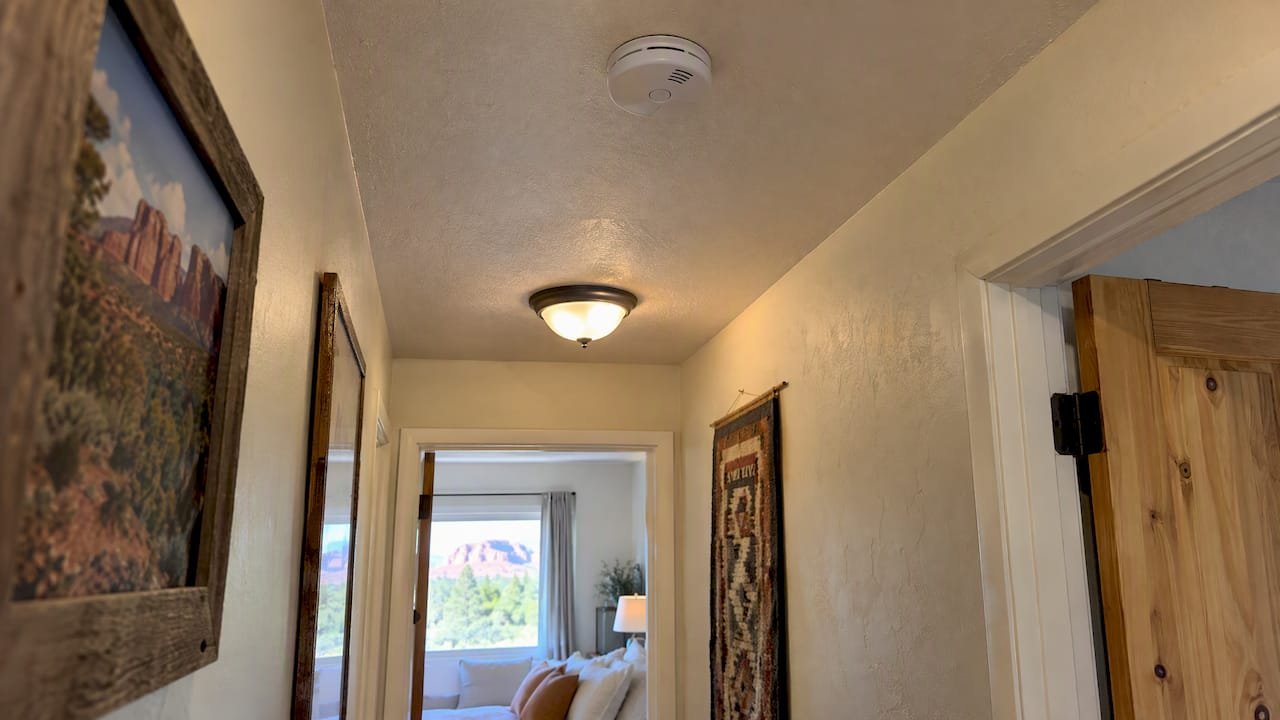 Alarm sensor installed in a Sedona rental hallway